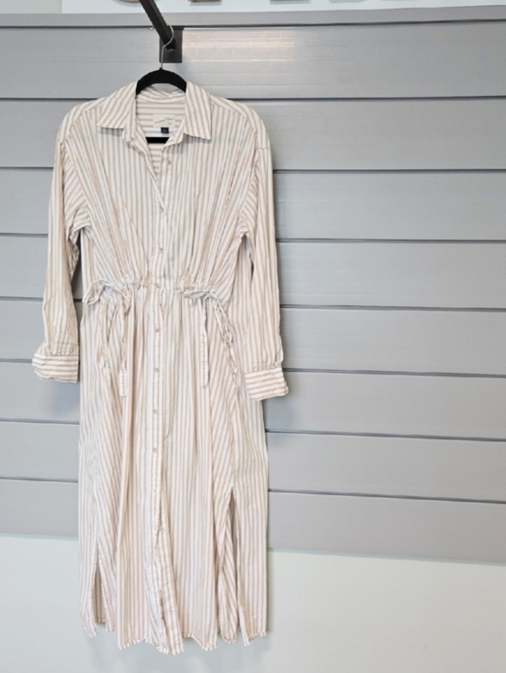 Universal Thread Cream and Tan Striped Maxi Shirt Dress
